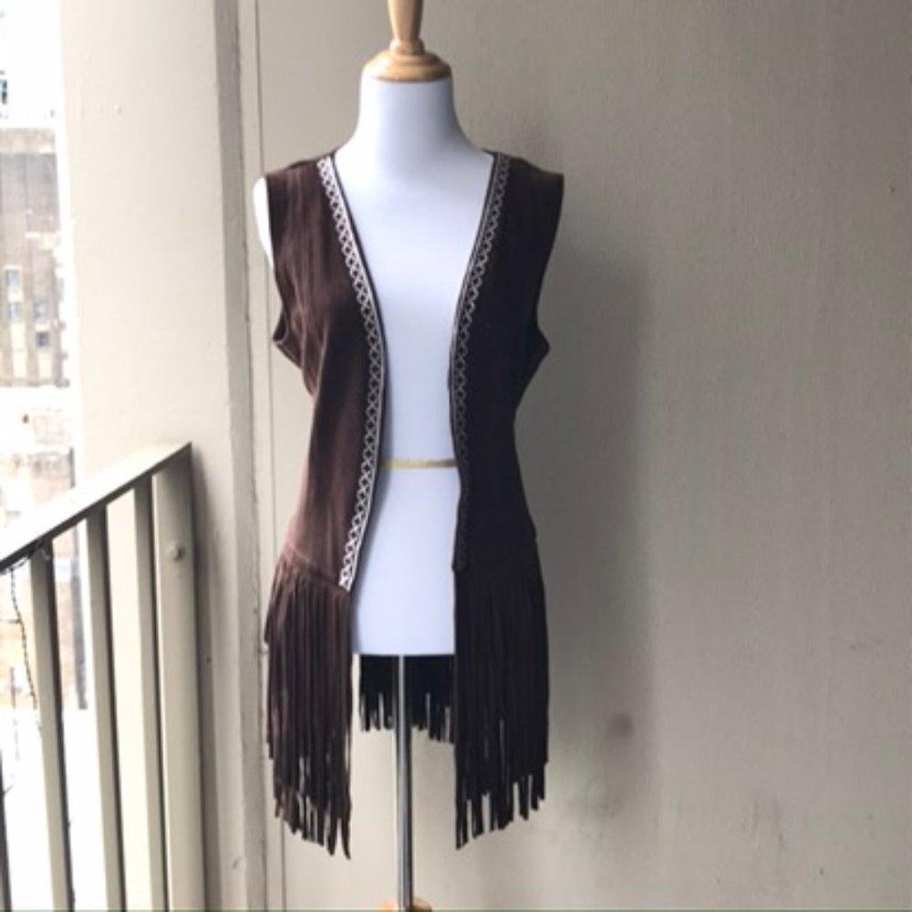 Boho Vintage Vegan Leather fringe Vest